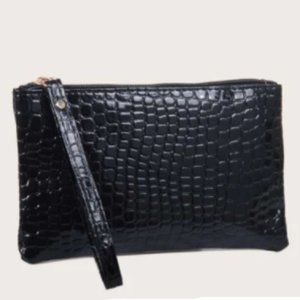 Croc Embossed Purse - Black